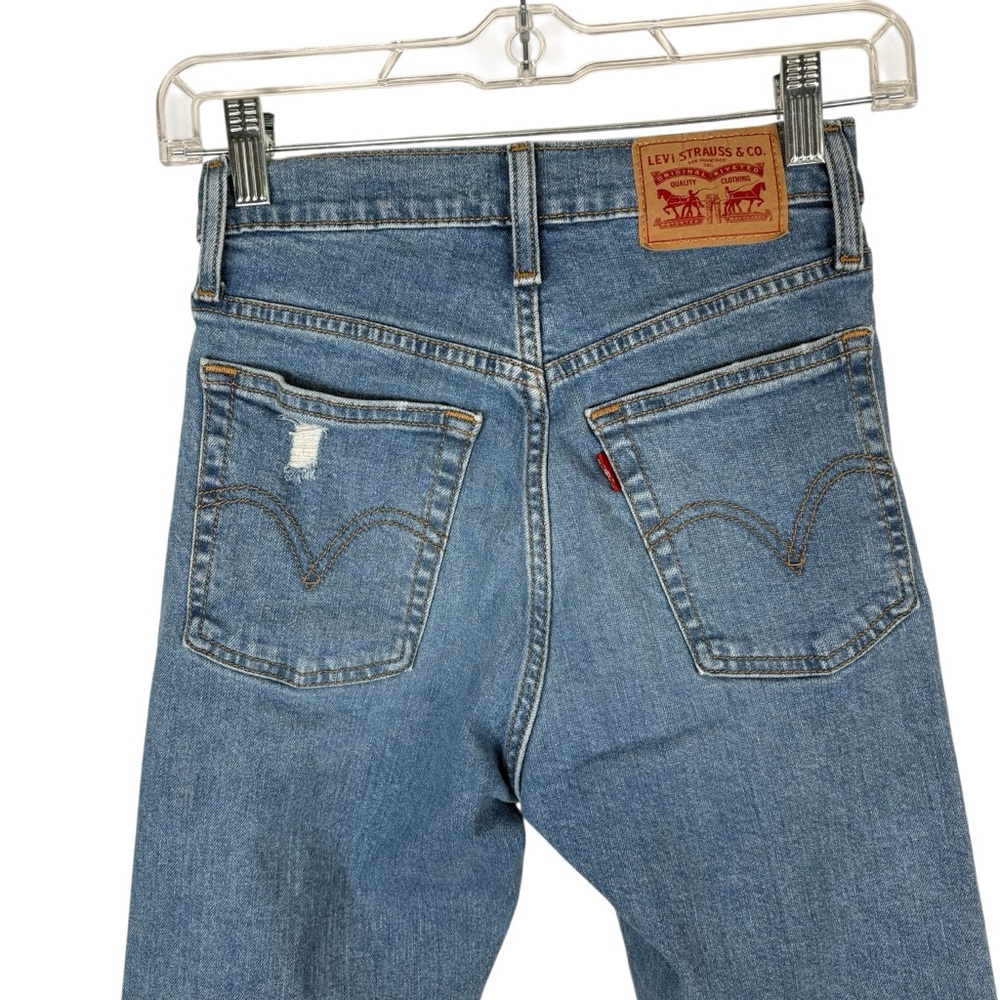 Levis Wedgie Skinny Womens 24 Blue High Waisted Rise Distressed Jeans Button Fly - Picture 7 of 9